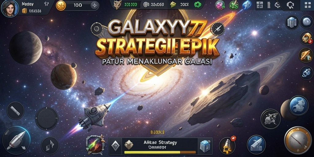 Tampilan antarmuka GALAXY77 yang futuristik dan strategis.