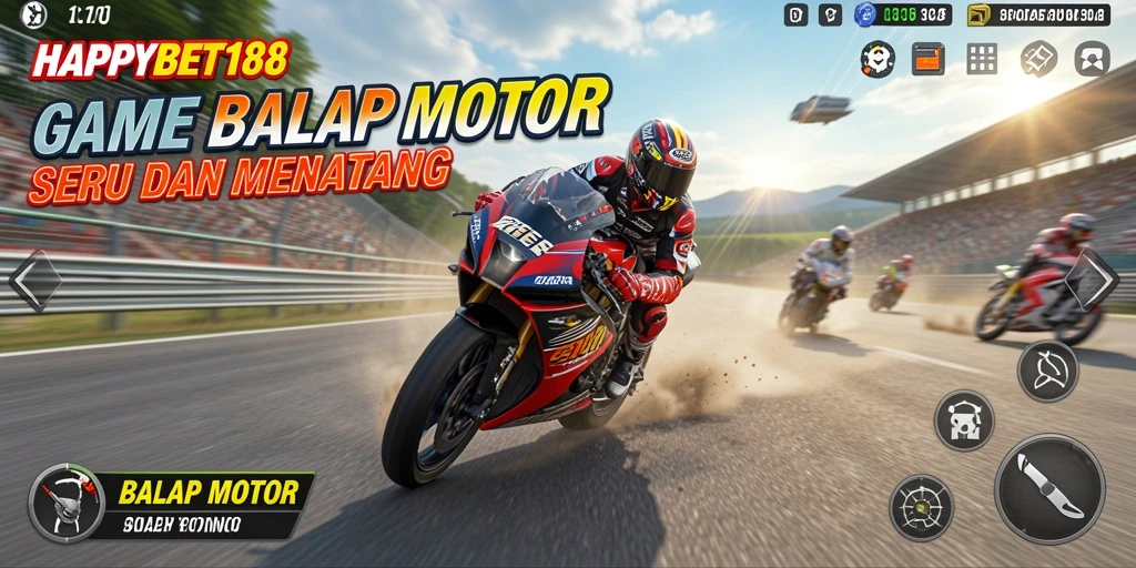 Screenshot <strong>HAPPYBET188</strong> menampilkan balapan motor yang mendebarkan.