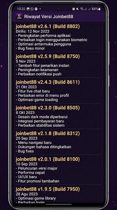 Riwayat Versi Aplikasi joinbet88 untuk Android
